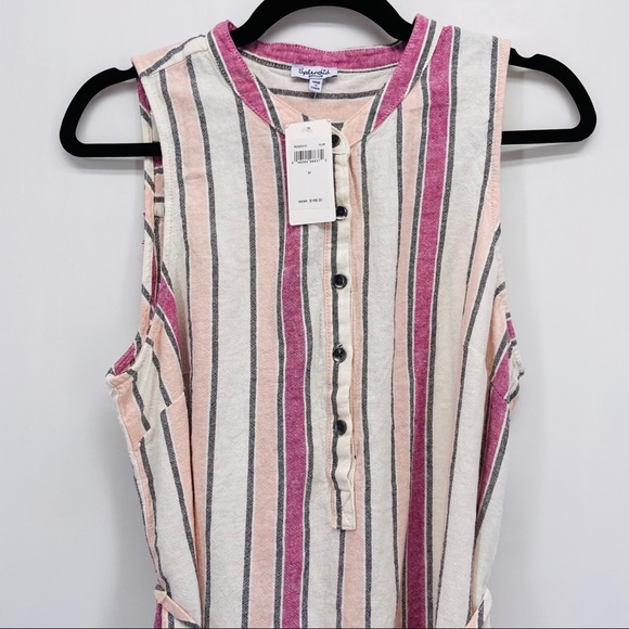 Splendid Pink Ivory Striped Linen Midi Dress New - Picture 3 of 7